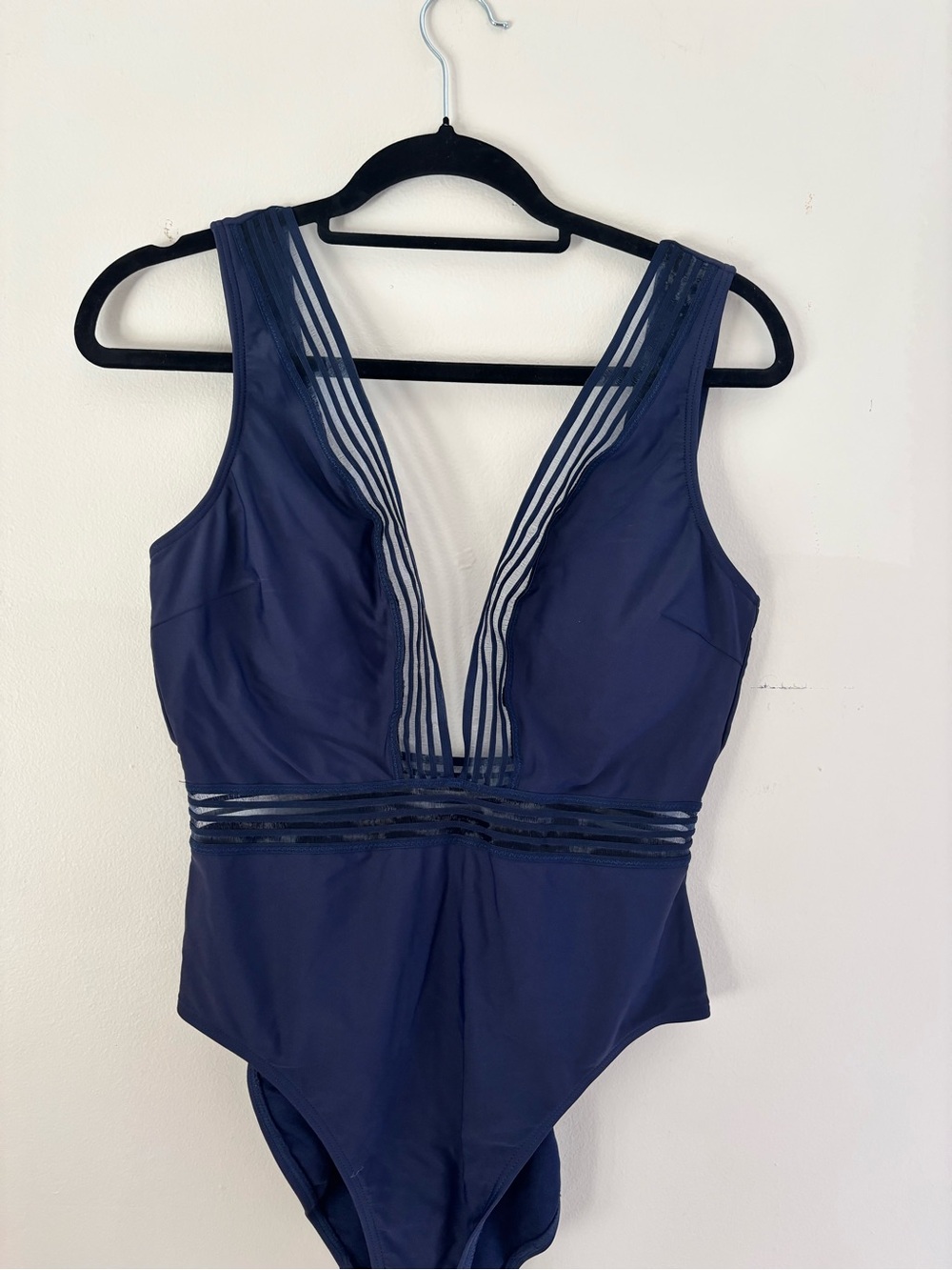 Ted Baker Navy Blue One-Piece with Sheer Stripe Detail - size M